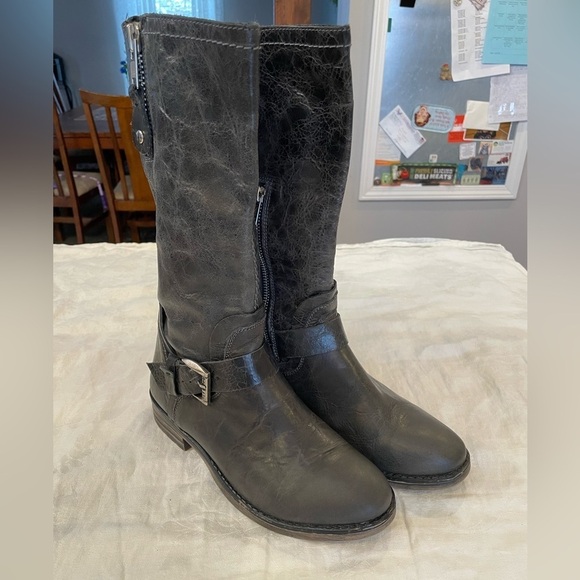 Bed Stu Shoes - Bed Stu leather mid height tall riding boots round toe distressed side zip